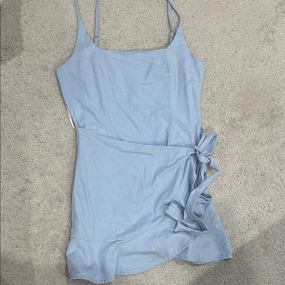 Oh Polly Light Blue Tie Mini Dress